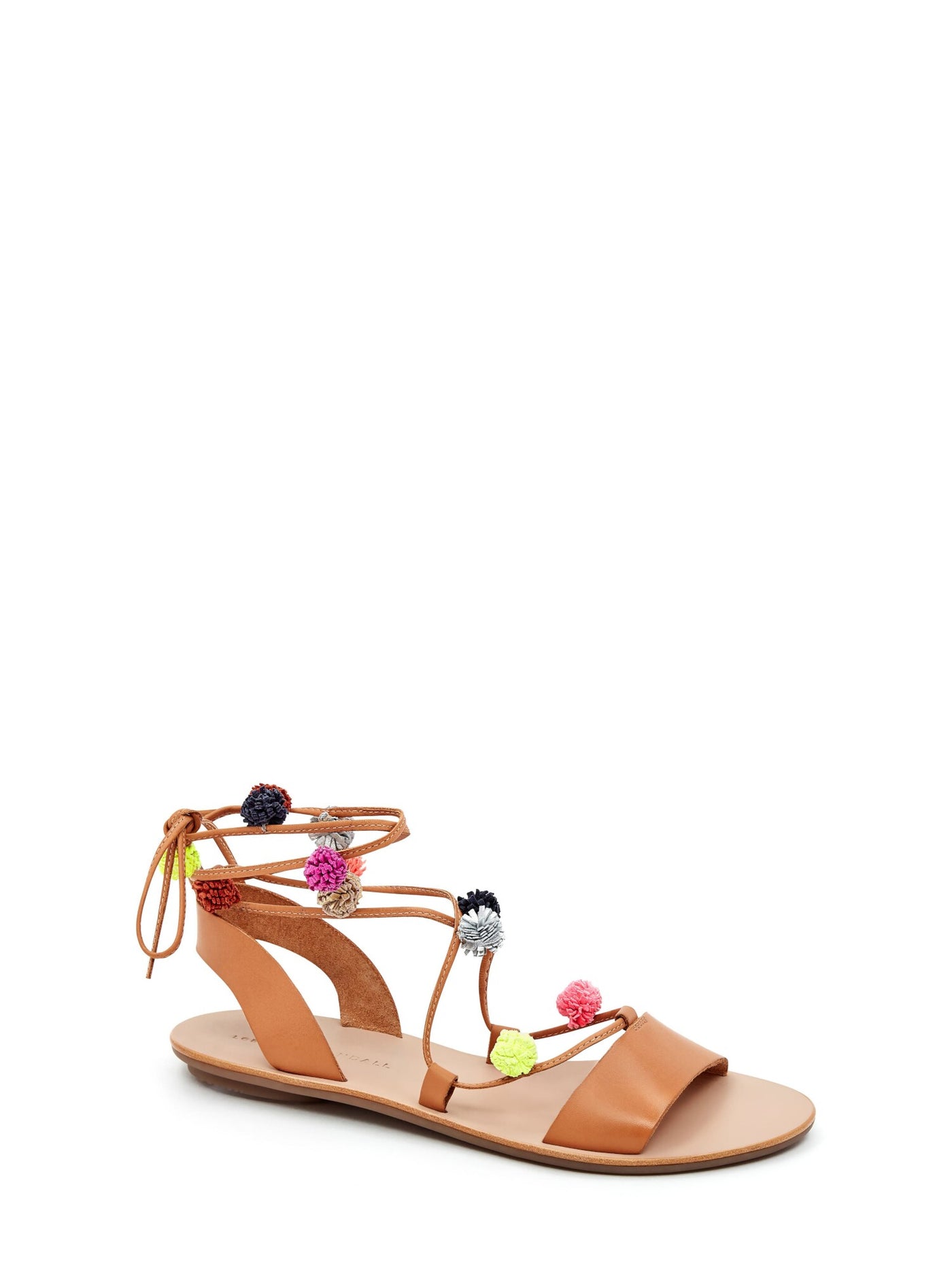 LOEFFLER RANDALL Womens Brown Pom-Pom Comfort Strappy Saskia Round Toe Lace-Up Leather Sandals Shoes 8.5