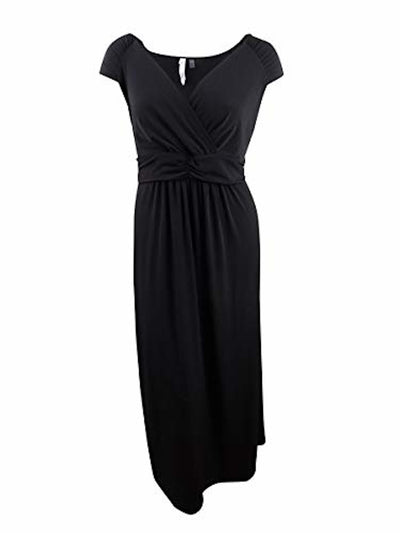 NY COLLECTION Womens Black Ruched Sleeveless V Neck Maxi Evening Empire Waist Dress Plus 3X