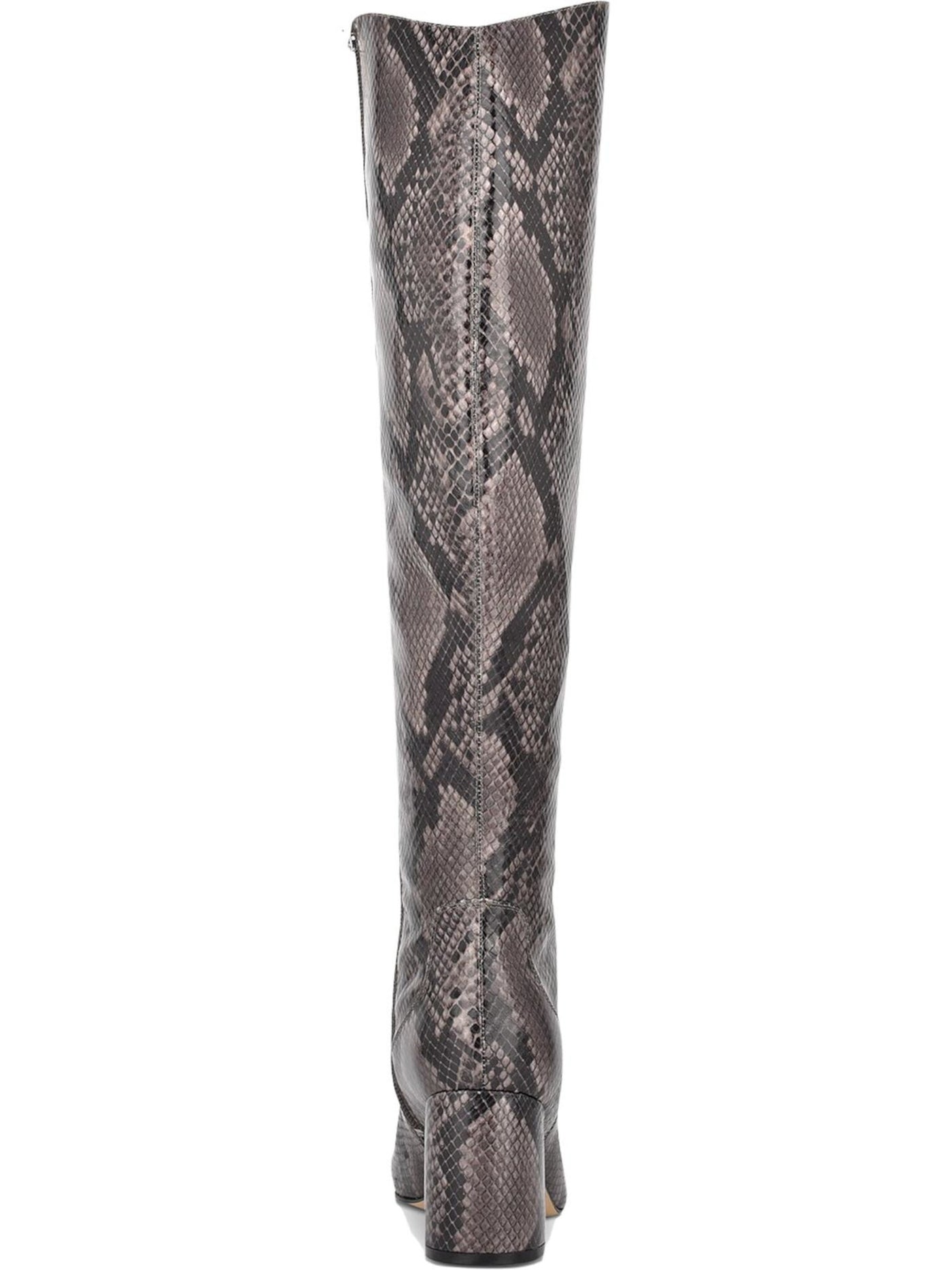 MARC FISHER Womens Gray Snakeskin Cushioned Comfort Retie2 Pointed Toe Block Heel Zip-Up Dress Boots 7 M