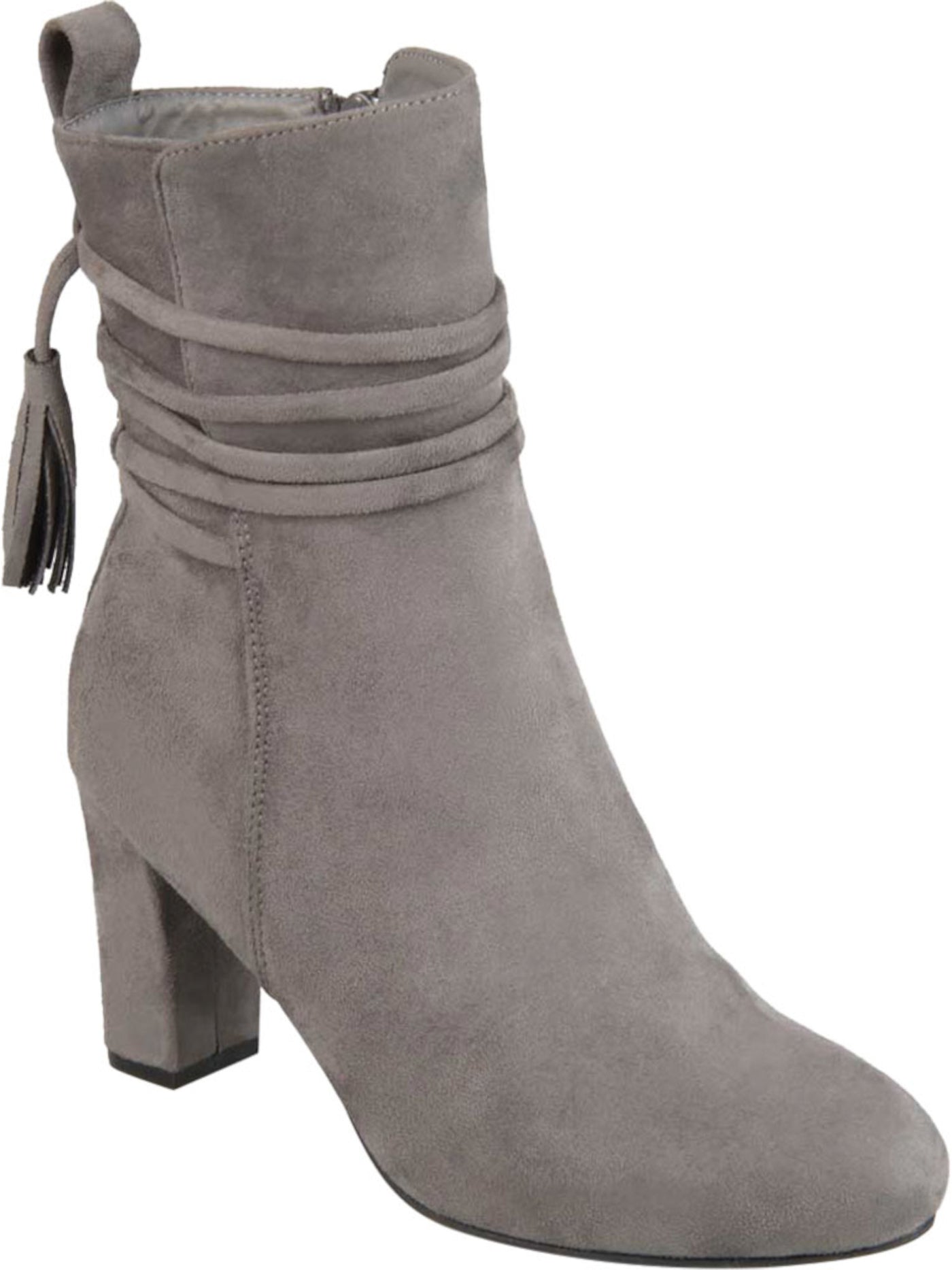 JOURNEE COLLECTION Womens Gray Strappy Heel Tab Zuri Round Toe Block Heel Zip-Up Booties 6 M