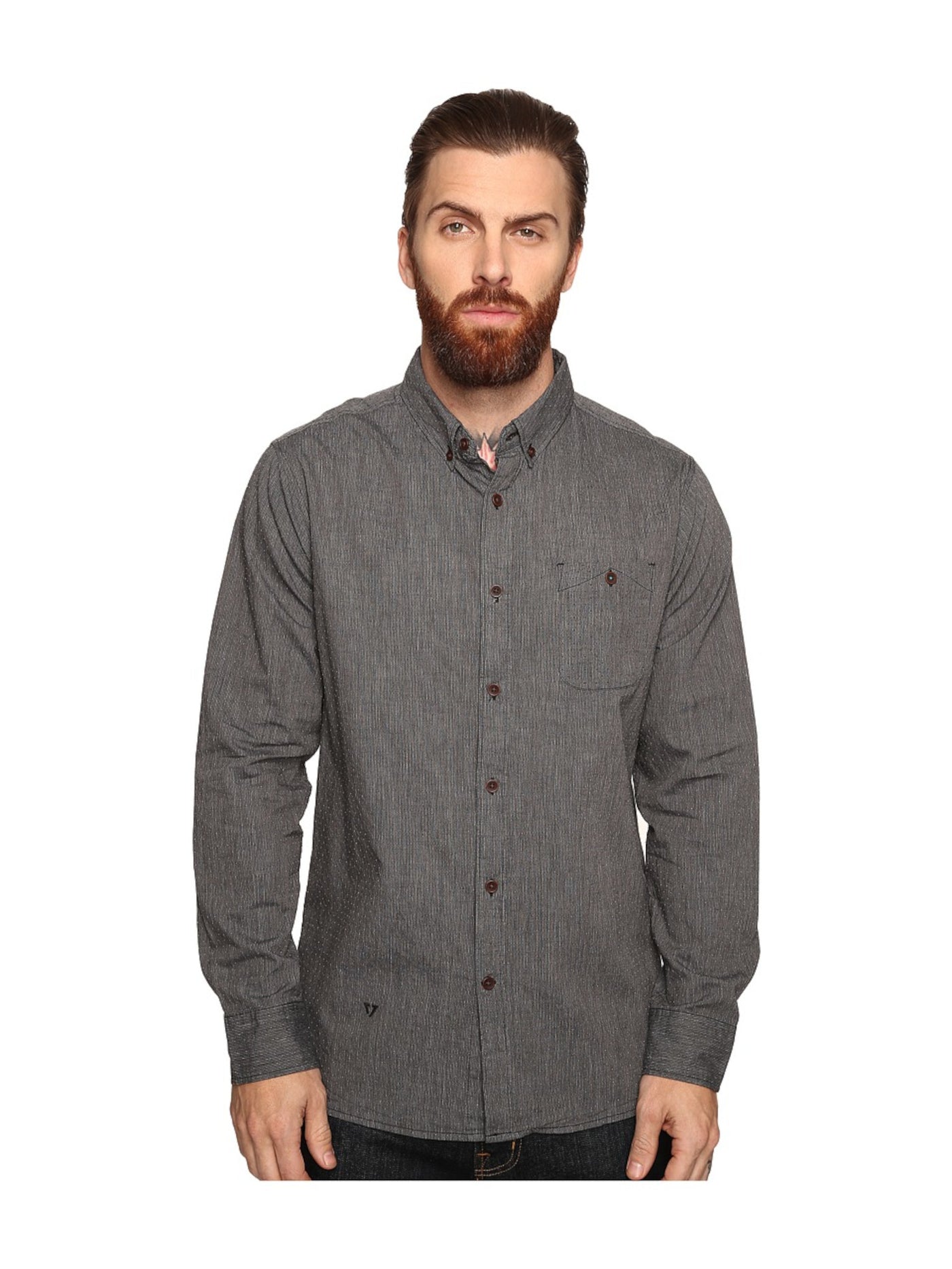 VISSLA Mens Gray Patterned Long Sleeve Point Collar Classic Fit Button Down Shirt M