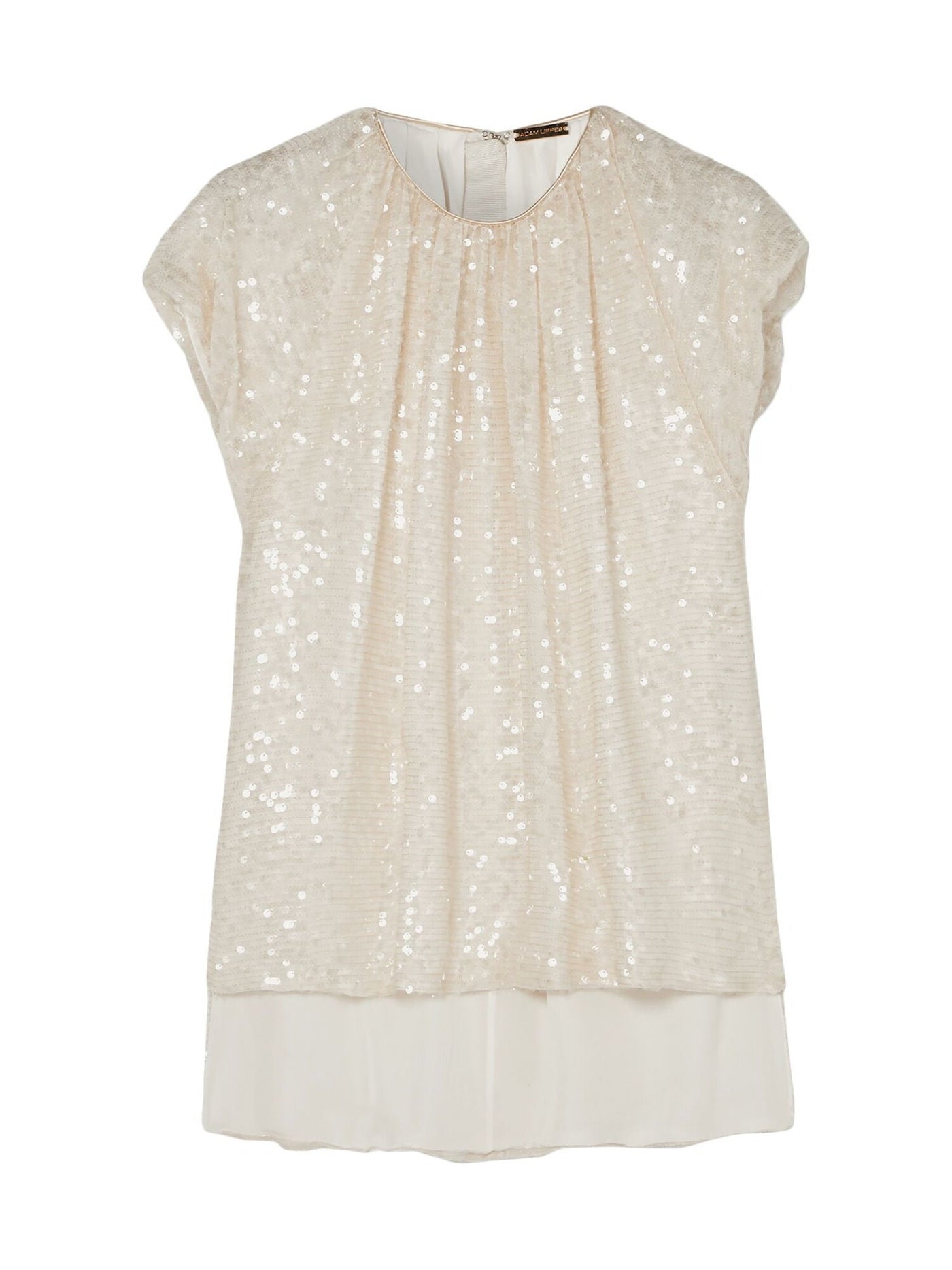 Adam Lippes Womens Beige Sequined Short Sleeve Jewel Neck Evening Top 0