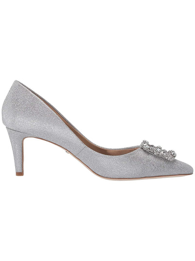 BADGLEY MISCHKA Womens Silver Glitter Embellished Padded Carrie Pointed Toe Stiletto Slip On Dress Pumps Shoes 11 M