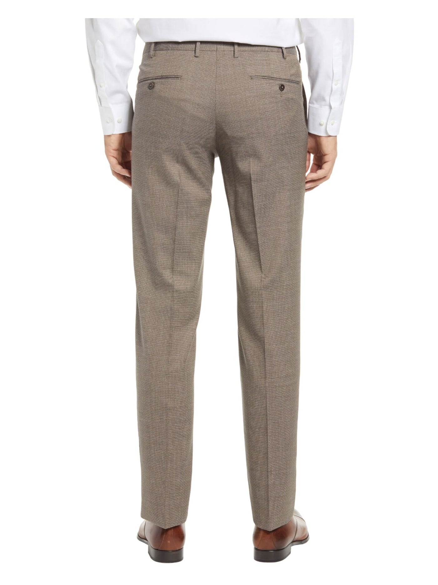 ZANELLA Mens Parker Beige Flat Front, Tapered, Pinstripe Slim Fit Suit Separate 33