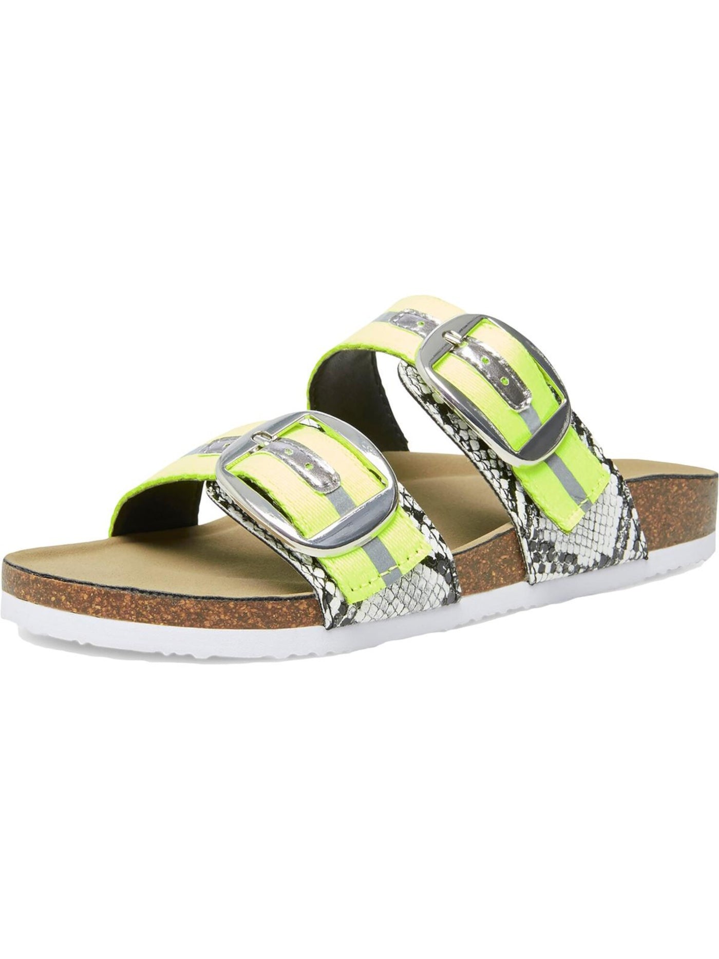 MADDEN GIRL Womens Green 1/2" Platform Reflective Buckle Accent Padded Bambam Round Toe Wedge Slip On Slide Sandals 5.5 M