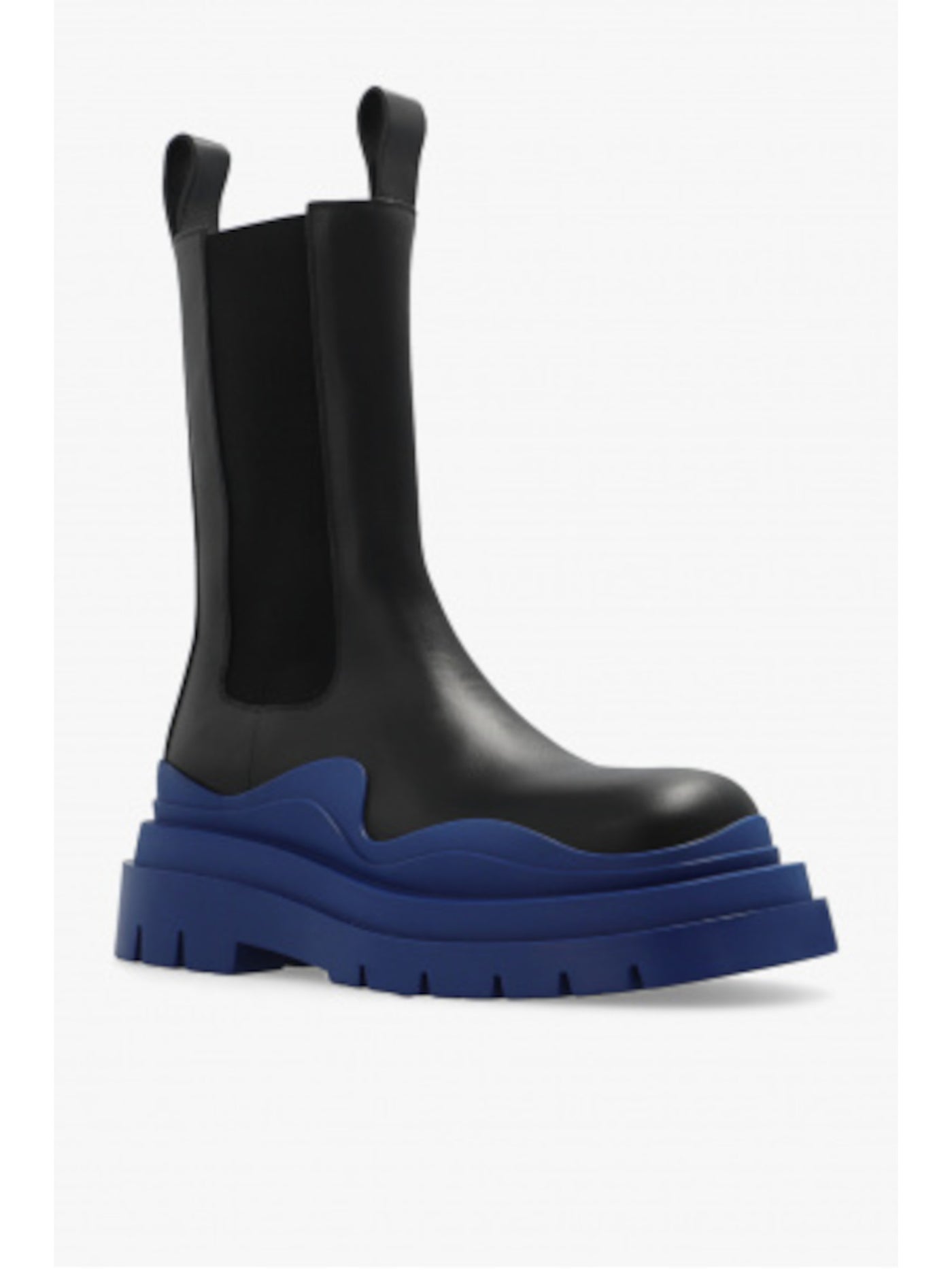 BOTTEGA VENETA Womens Blue Color Block 1-1/2" Platform Dual Pull-Tabs Goring Padded Black Tire Round Toe Wedge Chelsea 37.5