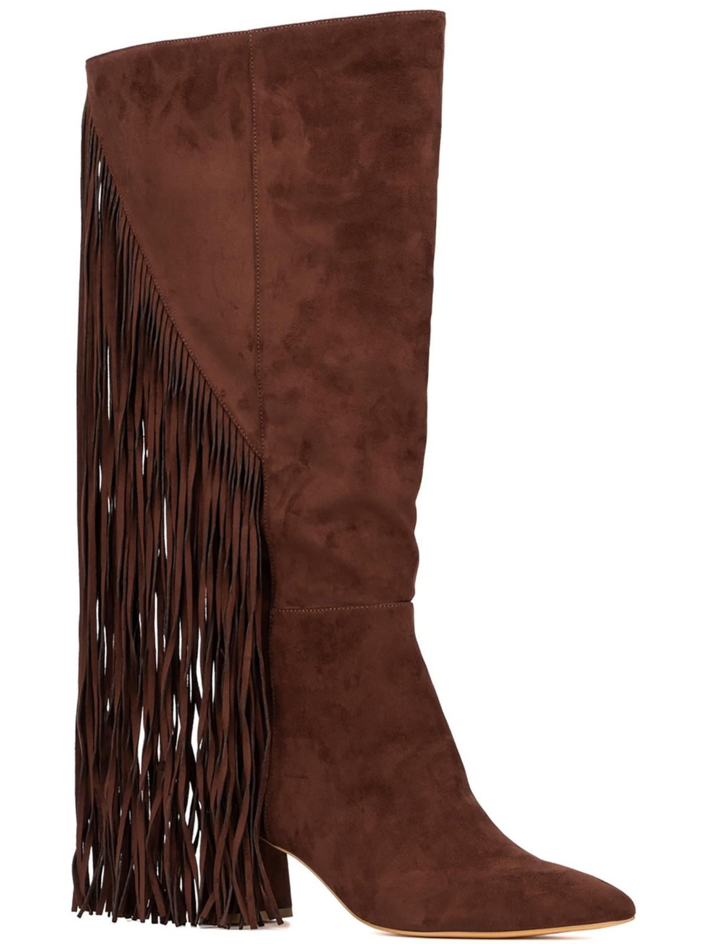 FASHION TO FIGURE Womens Brown Fringed Lenita Pointy Toe Block Heel Zip-Up Dress Boots 11 W