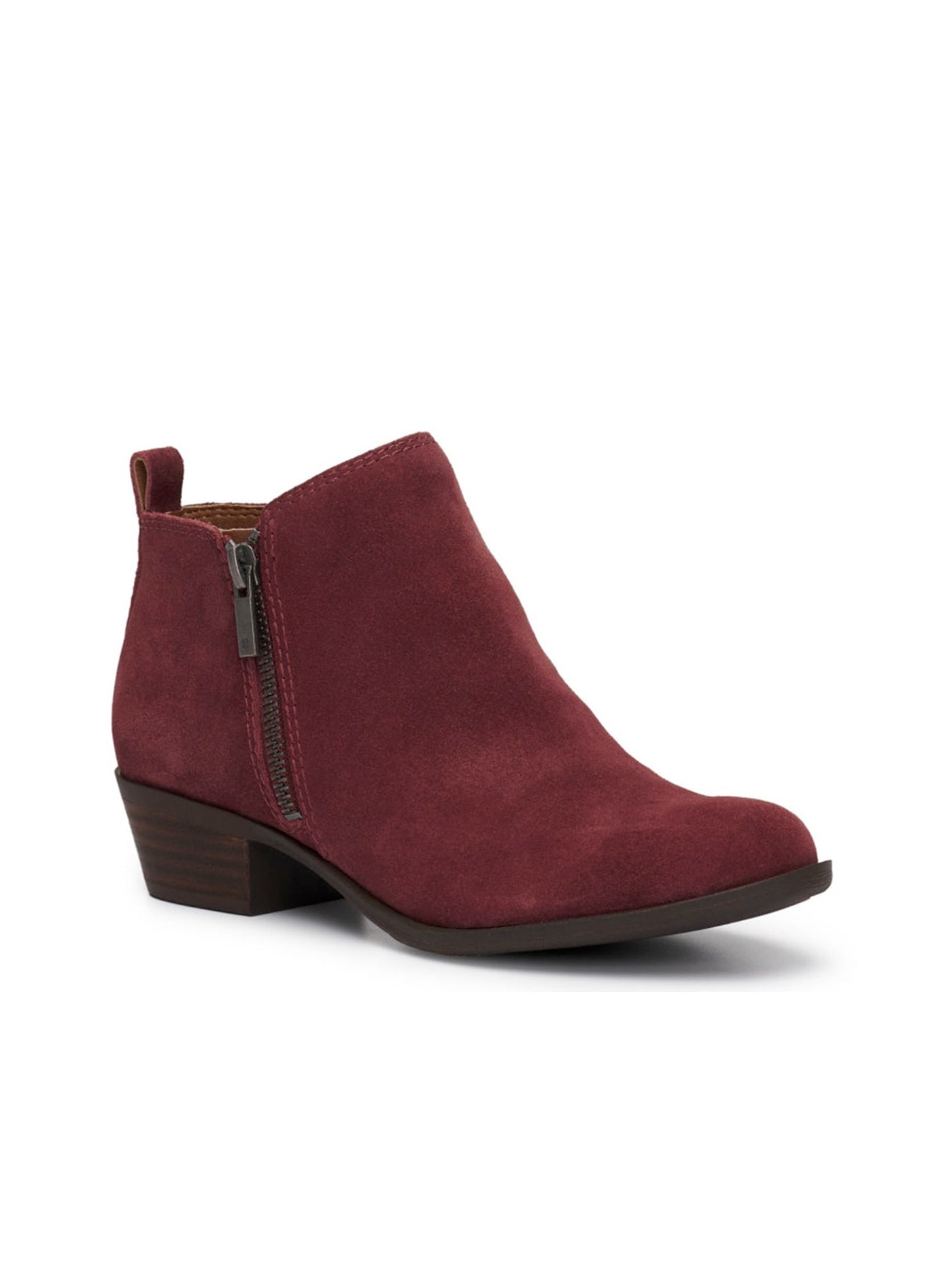 LUCKY BRAND Womens Maroon Back Pull-Tab Padded Basel Round Toe Stacked Heel Leather Booties 5.5 M