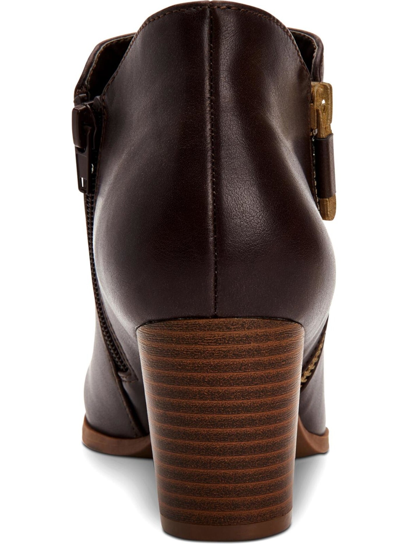 STYLE & COMPANY Womens Brown Notched At Sides Zipper Accent Masrinaa Almond Toe Block Heel Zip-Up Booties 5 M