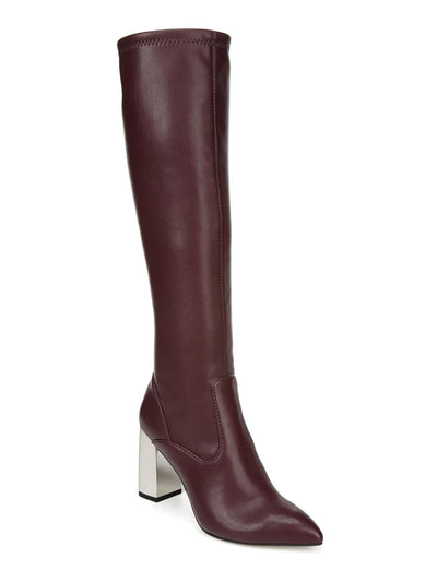 FRANCO SARTO Womens Burgundy Metallic Heel Padded Katherine Pointed Toe Block Heel Zip-Up Dress Boots 8.5 M