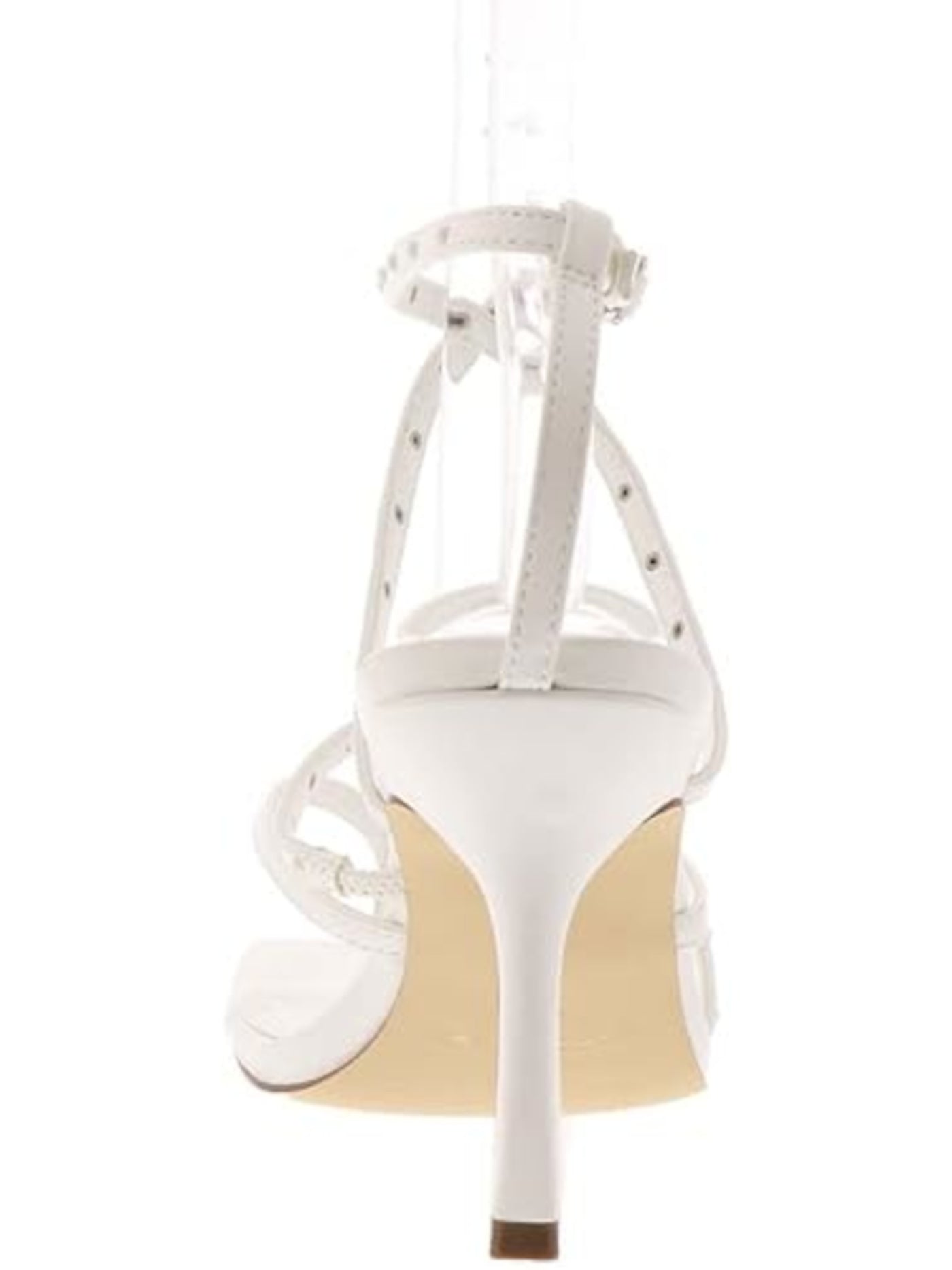 MARC FISHER Womens White Strappy Padded Adjustable Studded Bossi Square Toe Stiletto Buckle Heeled Thong Sandals 8 M