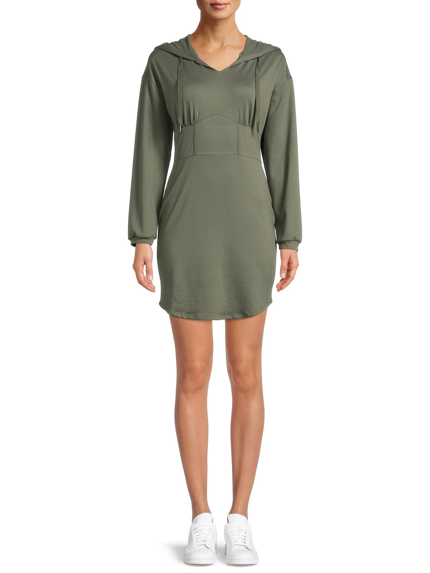 ALMOST FAMOUS Womens Green Stretch Fitted Pleated Hooded Long Sleeve Short Sheath Dress L