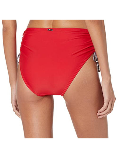 TOMMY HILFIGER Women's Red Stretch Lined Bikini Side Tie Moderate Coverage High Waisted Swimsuit Bottom S