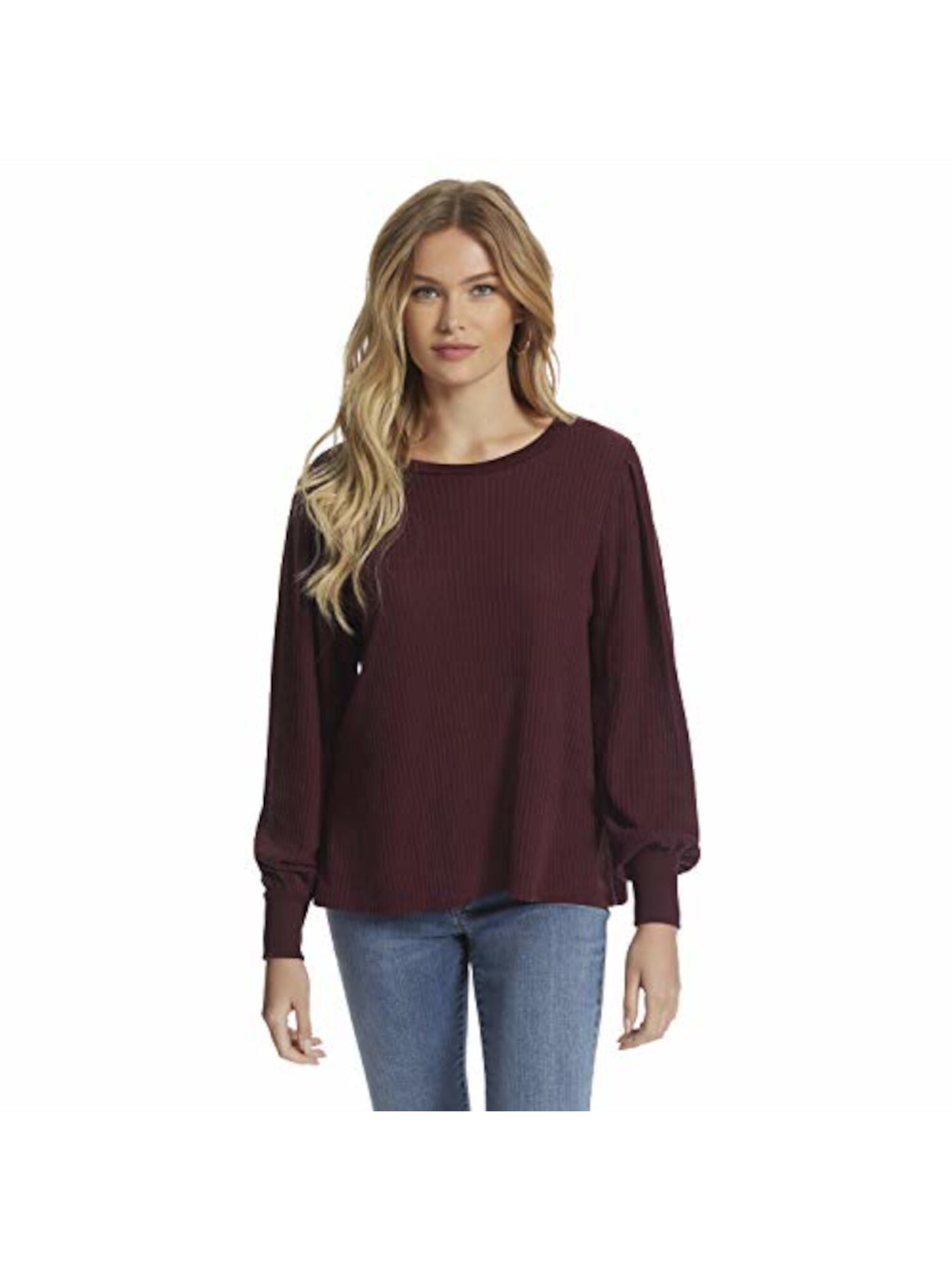 JESSICA SIMPSON Womens Maroon Long Sleeve Crew Neck Top XS