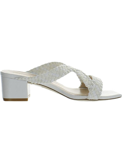 STUART WEITZMAN Womens White Rosie 50 Square Toe Block Heel Slip On Leather Slide Sandals Shoes 5.5 M