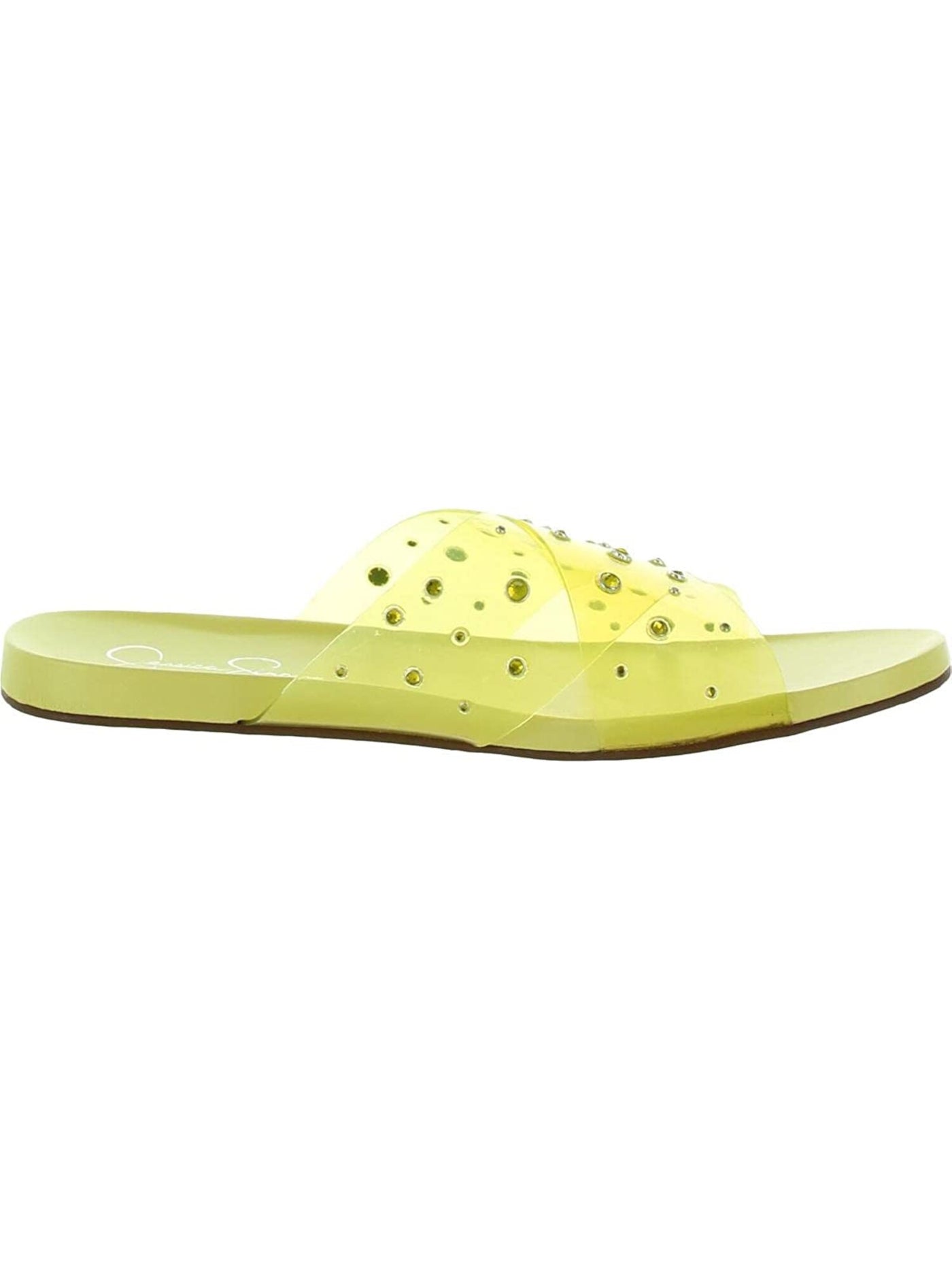 JESSICA SIMPSON Womens Yellow Lucite Straps Studded Rhinestone Tislie Round Toe Slip On Slide Sandals Shoes 7 M