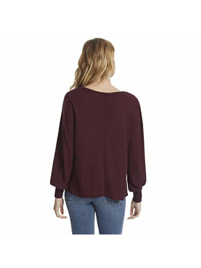 JESSICA SIMPSON Womens Maroon Long Sleeve Crew Neck Top XS