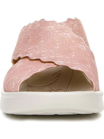 BZEES Womens Pink Crisscrossed Scalloped Straps 1/2" Platform Padded Comfort Sahara Round Toe Wedge Slip On Slide Sandals Shoes 8 M