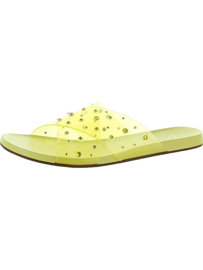 JESSICA SIMPSON Womens Yellow Lucite Straps Studded Rhinestone Tislie Round Toe Slip On Slide Sandals Shoes 7 M