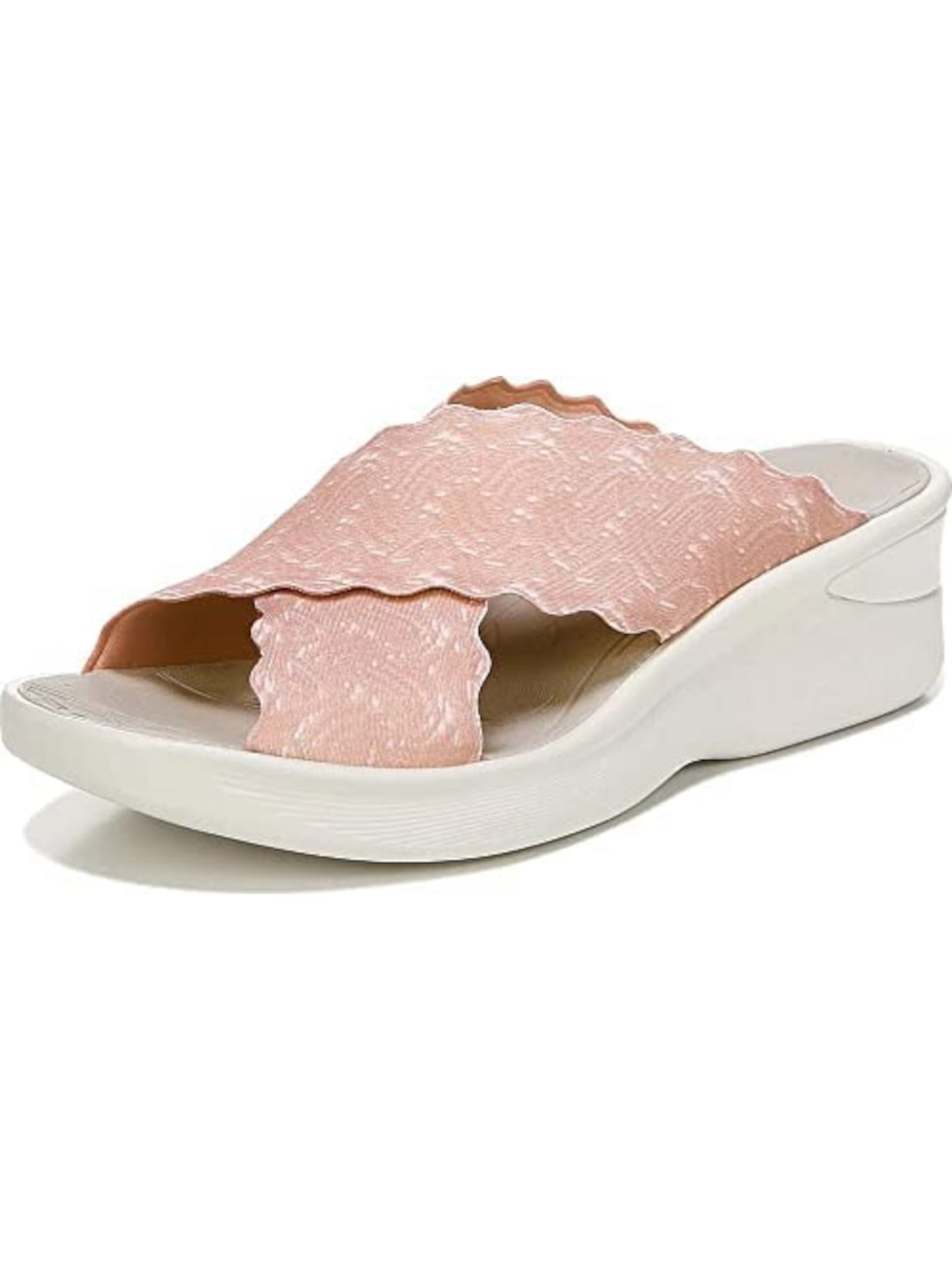 BZEES Womens Pink Crisscrossed Scalloped Straps 1/2" Platform Padded Comfort Sahara Round Toe Wedge Slip On Slide Sandals Shoes 8 M
