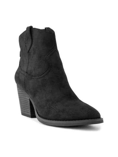 SUGAR Womens Black Western Cushioned Tarah Almond Toe Block Heel Zip-Up Booties 8.5 W