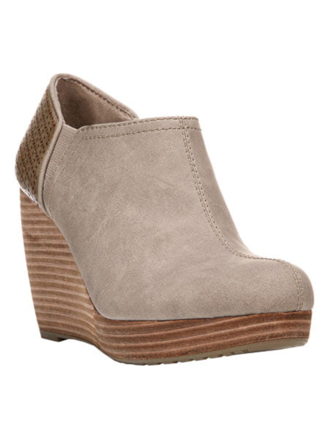 DR SCHOLLS Womens Taupe Beige 1/2 Platform Gored Perforated Comfort Harlow Almond Toe Wedge Slip On Shootie 7.5 M