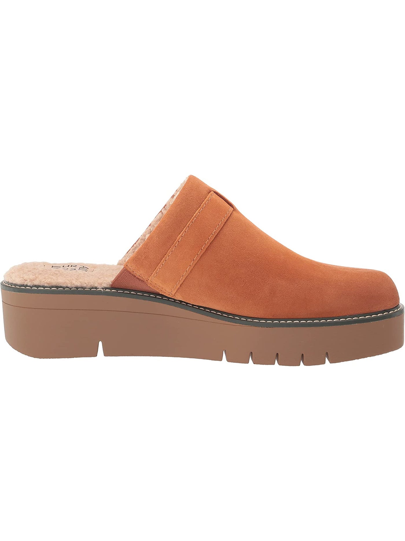 NATURALIZER Womens Orange Buckle Accent Faux Shearling 1" Platform Comfort Goring Wayde Round Toe Wedge Slip On Leather Mules 8 M