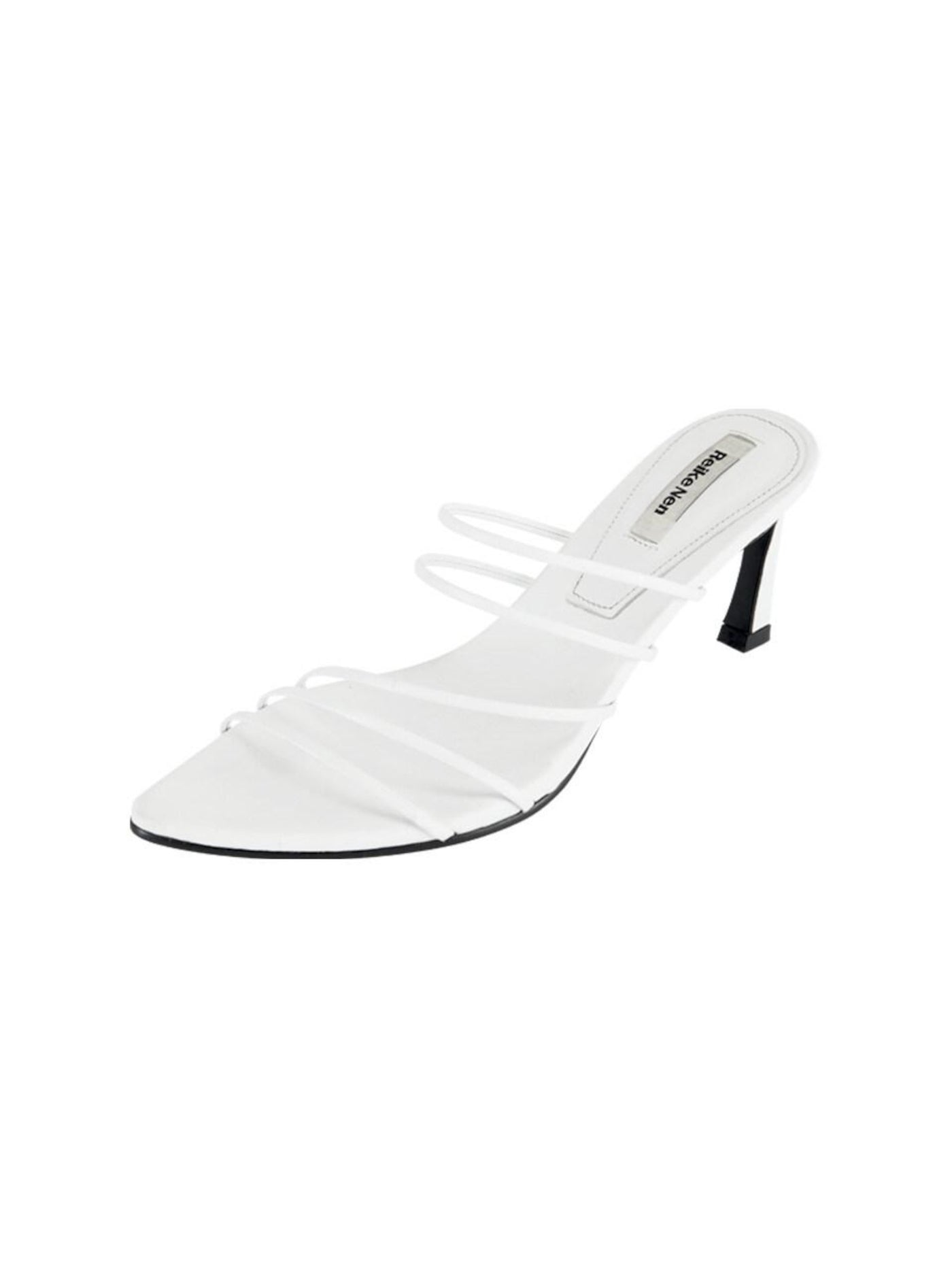 REIKE NEN Womens White Strappy Padded Pointed Toe Sculpted Heel Slip On Leather Dress Slide Sandals Shoes 37