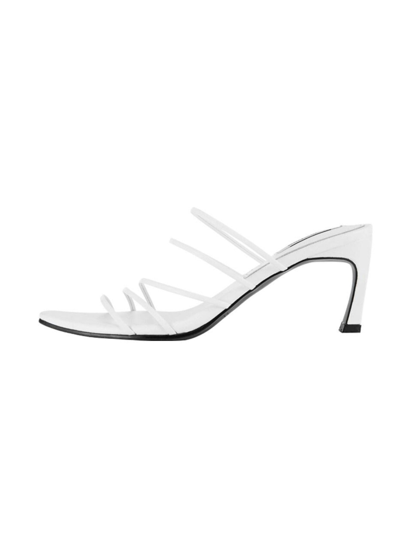 REIKE NEN Womens White Strappy Padded Pointed Toe Sculpted Heel Slip On Leather Dress Slide Sandals Shoes 36.5