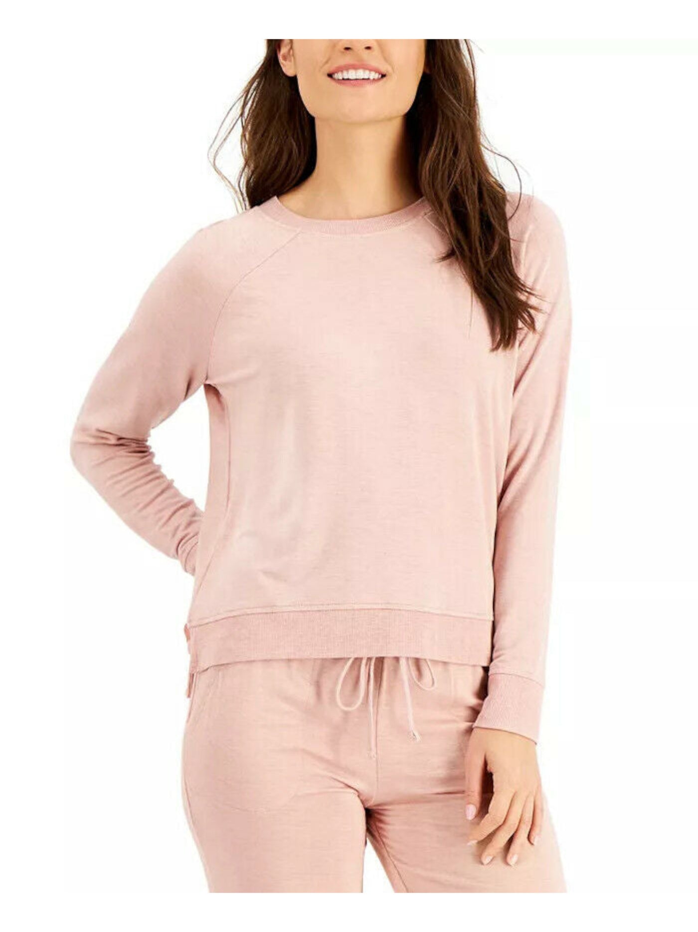 ALFANI Intimates Pink Side Vents Crew Neck Long Sleeve Sleep Shirt Pajama Top M