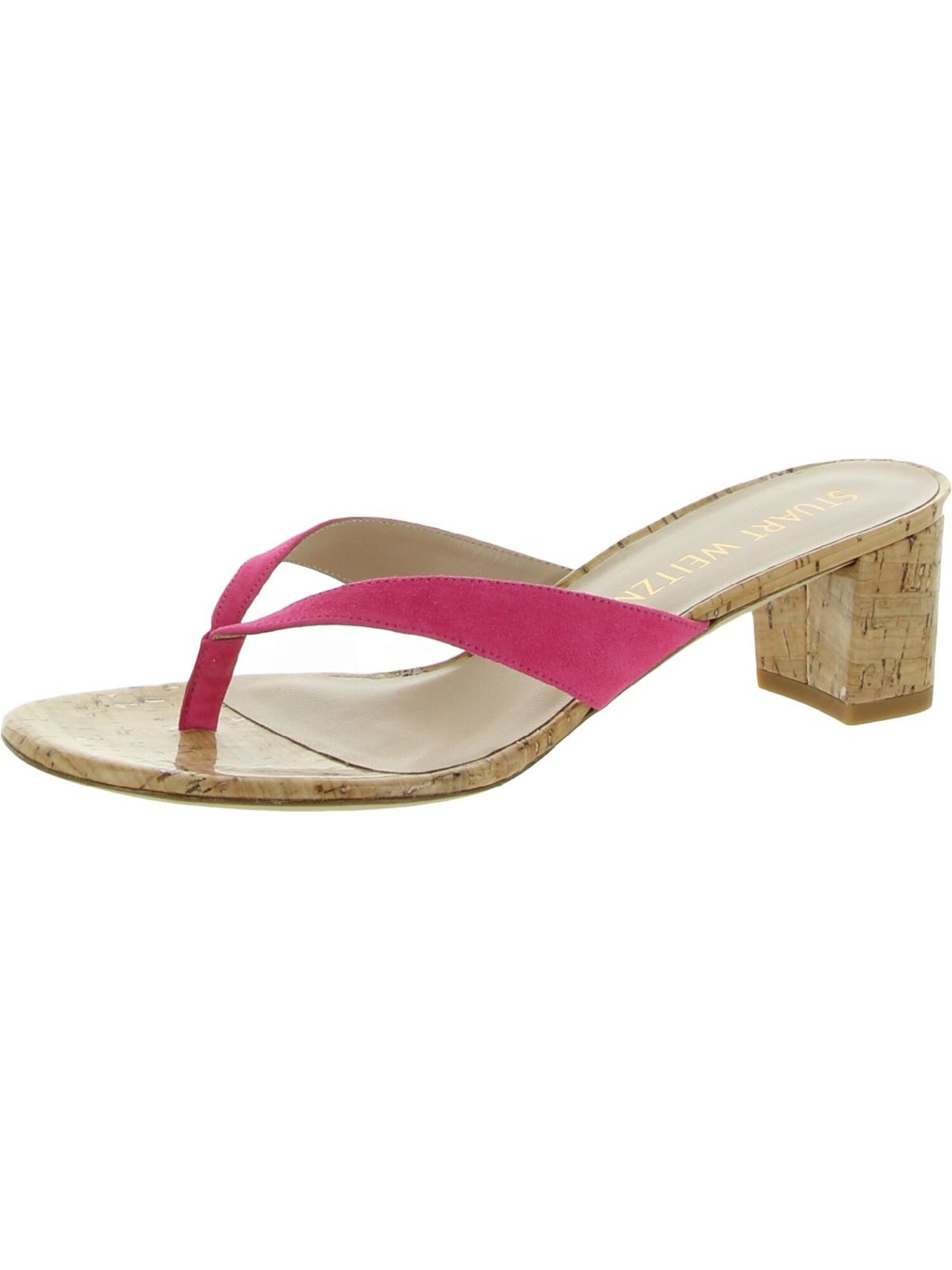 STUART WEITZMAN Womens Pink Cork-Like Padded Brigida Round Toe Block Heel Slip On Leather Heeled Thong Sandals 6 B