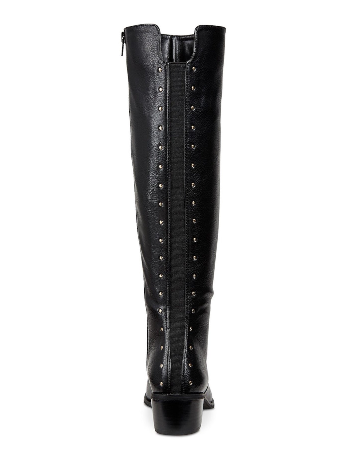 BAR III Womens Black Stretch Gore Studded Padded Vayla Round Toe Block Heel Zip-Up Riding Boot 5.5 M