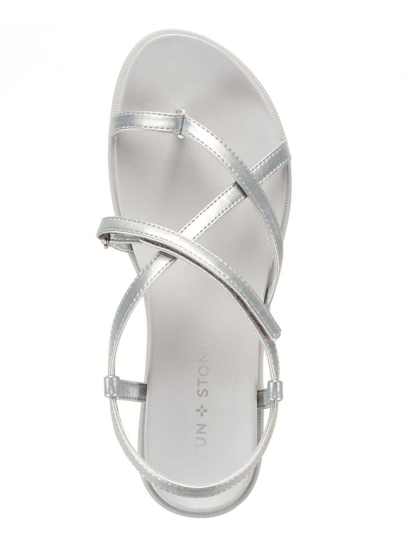 SUN STONE Womens Silver Metallic Toe Loop Adjustable Strappy Comfort Juune Round Toe Gladiator Sandals Shoes 8 M
