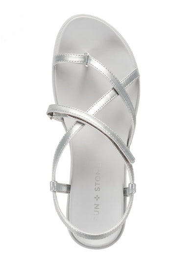 SUN STONE Womens Silver Metallic Toe Loop Adjustable Strappy Comfort Juune Round Toe Gladiator Sandals Shoes 8 M