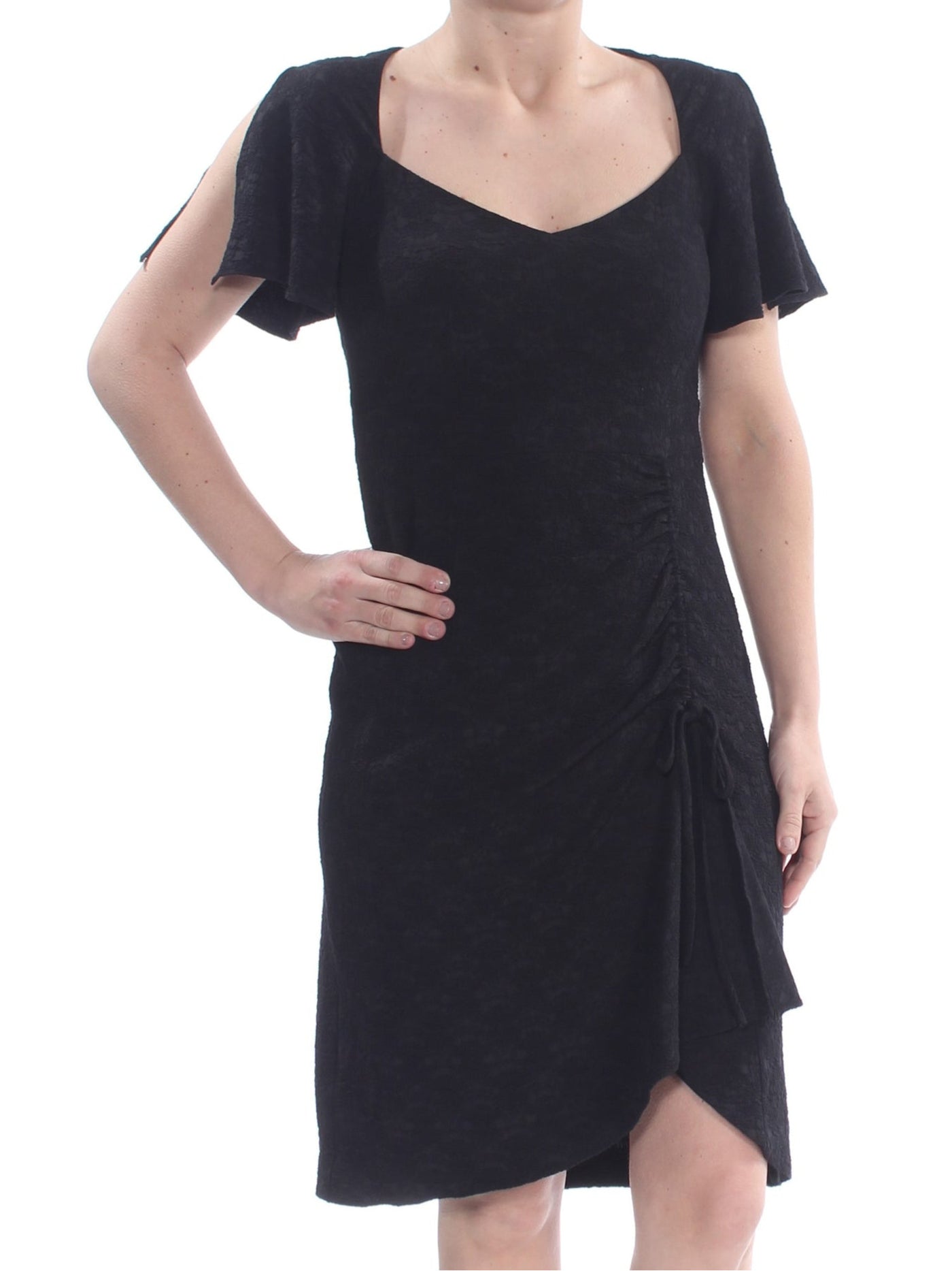 NANETTE LEPORE Womens Black Short Sleeve V Neck Above The Knee Cocktail Shift Dress 8