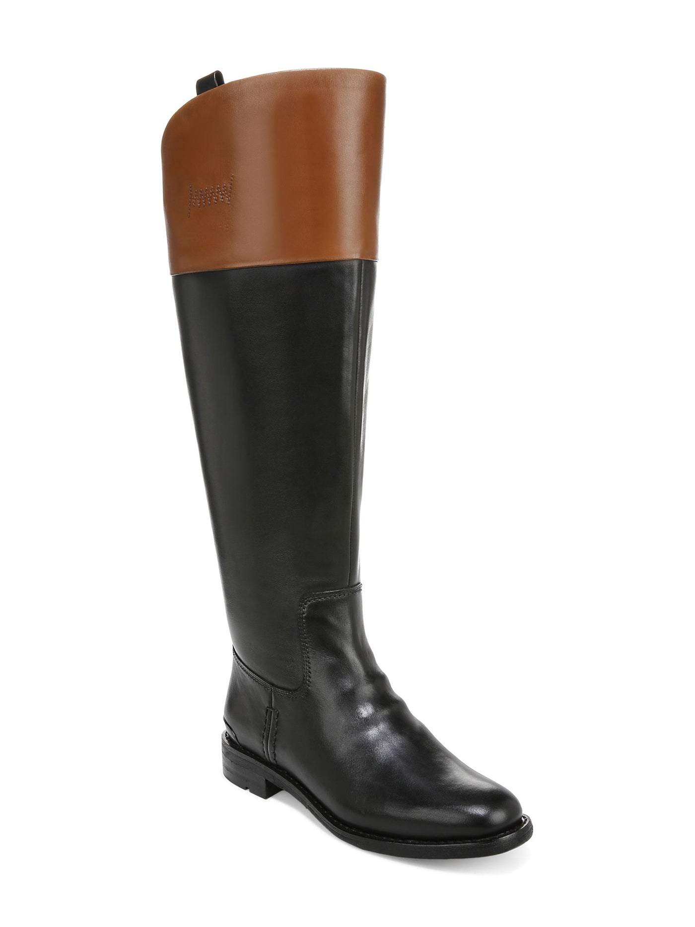FRANCO SARTO Womens Black Mixed Media Side Pull-Tabs Padded Meyer 2 Round Toe Block Heel Zip-Up Leather Riding Boot 8.5 M