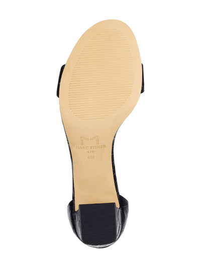 MARC FISHER Womens Black Crocodile Adjustable Strap Cushioned Karlee Round Toe Block Heel Buckle Leather Dress Sandals Shoes M
