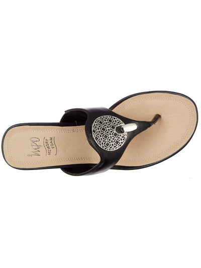 IMPO Womens Black Cork Embellished Comfort Ronella Round Toe Wedge Slip On Heeled Thong Sandals 10 M