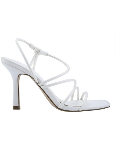 MARC FISHER Womens White Strappy Padded Dareta Square Toe Stiletto Slip On Heeled Sandal 9.5 M