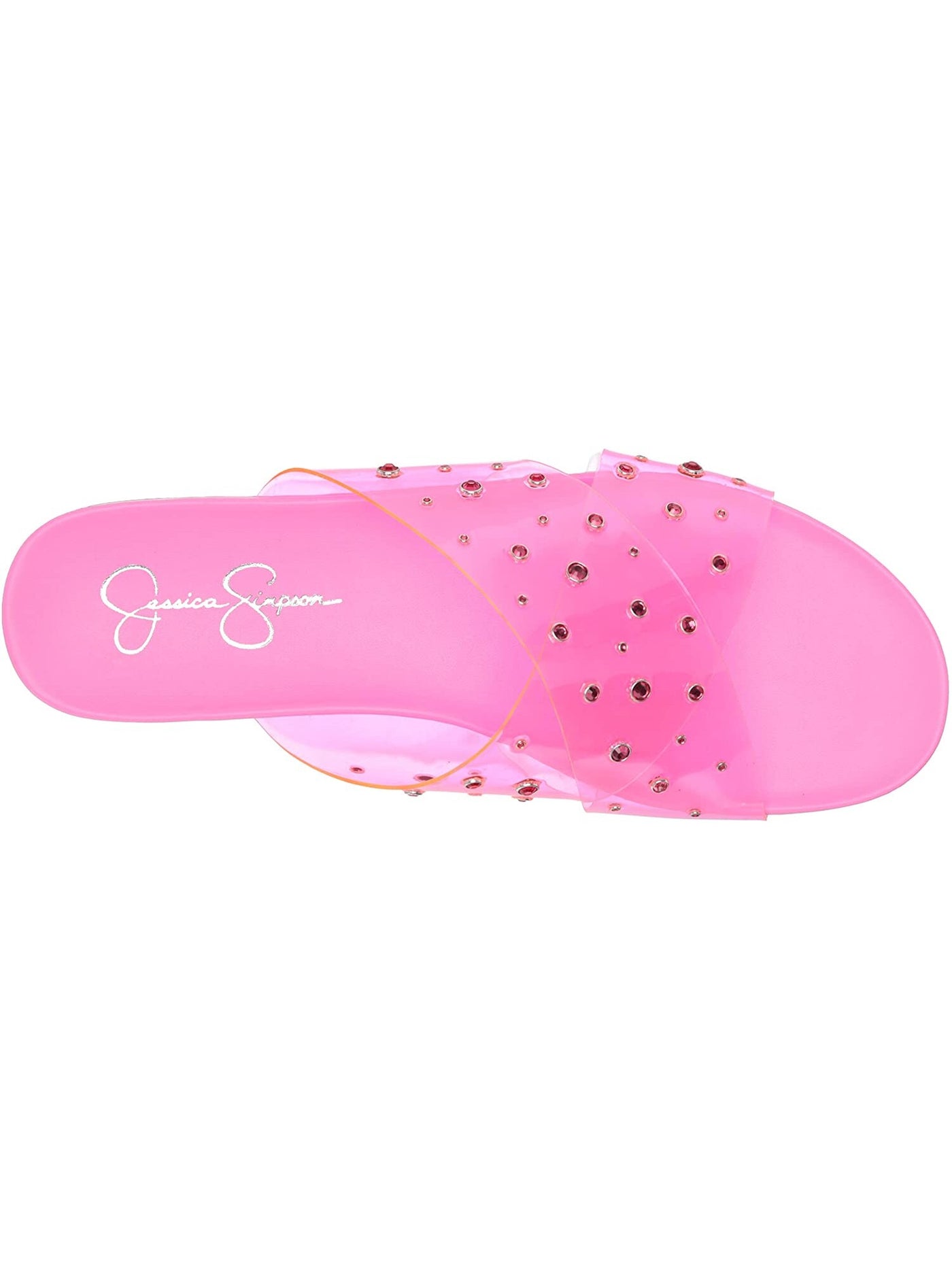 JESSICA SIMPSON Womens Pink Clear Lucite Straps Embellished Studded Tislie Round Toe Slip On Slide Sandals 8 M