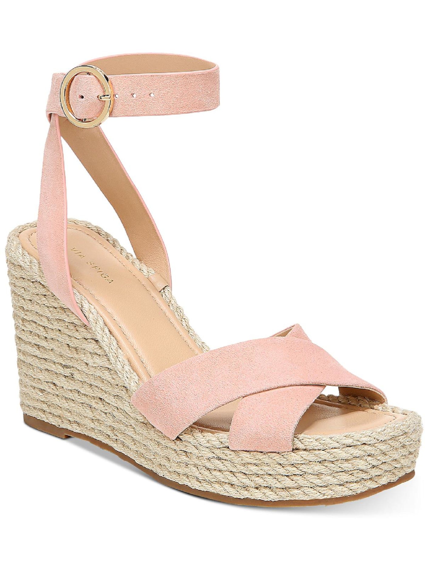 VIA SPIGA Womens Pink 1" Platform Adjustable Strap Padded Sesilia Square Toe Wedge Buckle Leather Espadrille Shoes 7.5 M