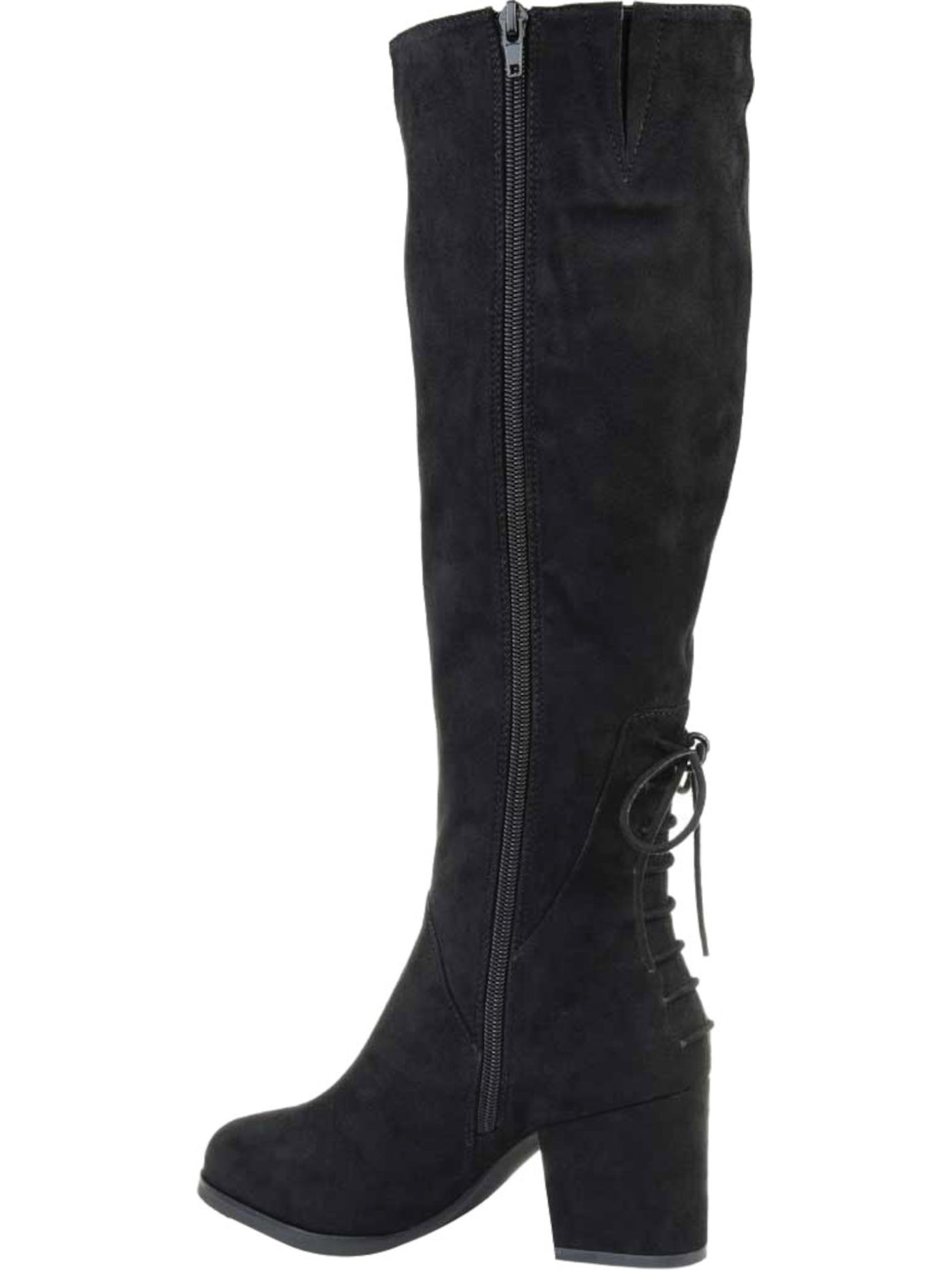 JOURNEE COLLECTION Womens Black Lace-Up Detailing Stretch Gore Bow Accent Extra Wide Calf Leeda Almond Toe Block Heel Zip-Up Heeled Boots 7.5 XWC