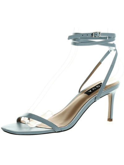 AQUA Womens Light Blue Ankle Strap Padded Tony Square Toe Stiletto Buckle Leather Heeled Sandal 7.5 M