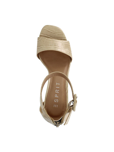 ESPRIT Womens Beige Crocodile Embossed Padded Ankle Strap Buckle Accent Baylee Square Toe Block Heel Zip-Up Dress Sandals Shoes 7.5 M