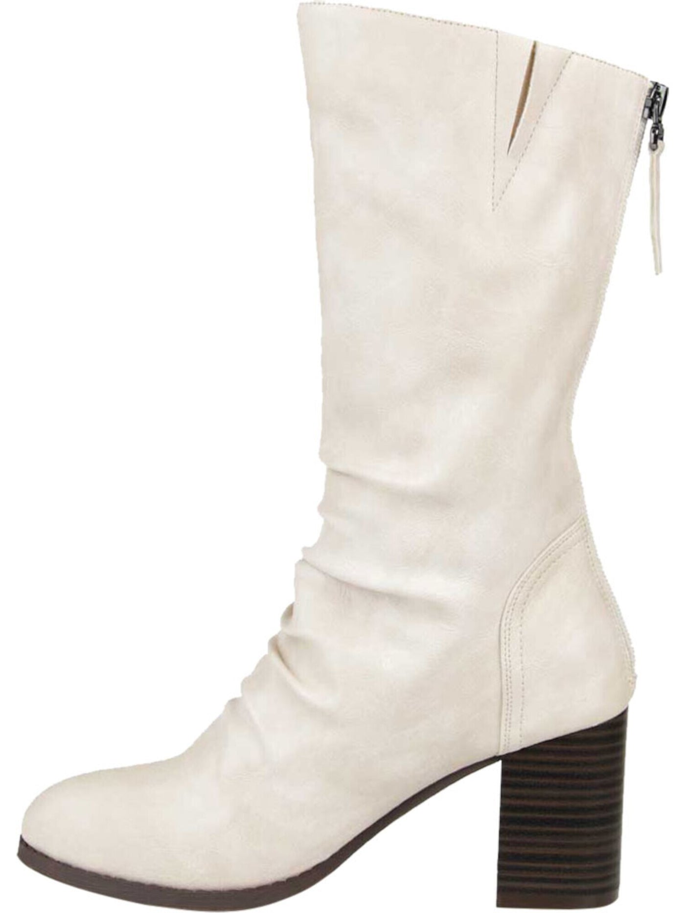 JOURNEE COLLECTION Womens White Comfort Sequoia Almond Toe Block Heel Zip-Up Slouch Boot 8