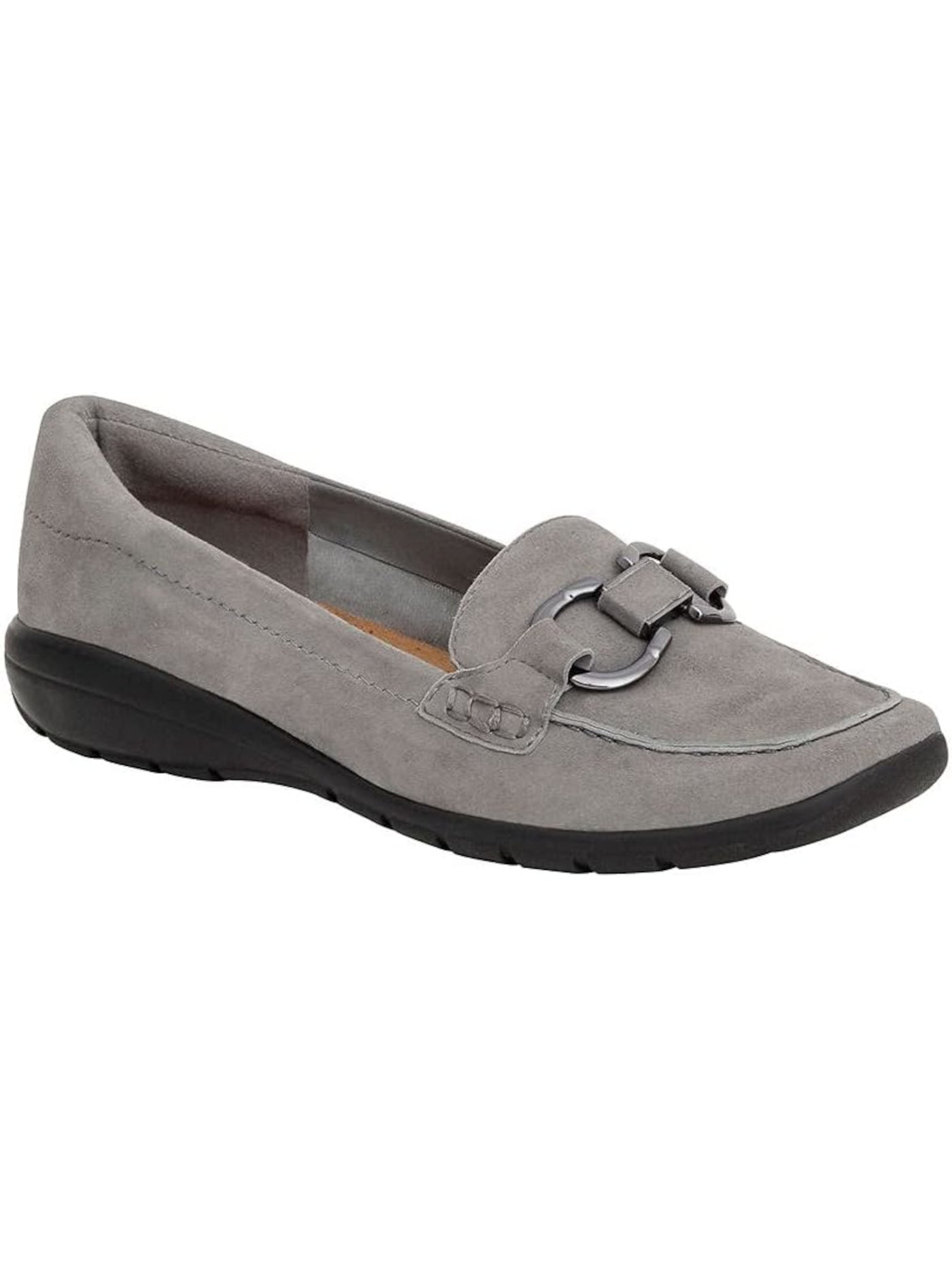 EASY SPIRIT Womens Gray Bit Hardware Padded Treaded Avienta Square Toe Wedge Slip On Leather Loafers Shoes 9 W