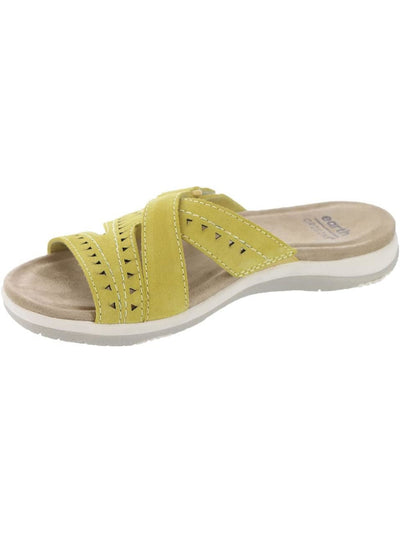 EARTH ORIGINS Womens Yellow Cushioned Perforated Adjustable Suella Open Toe Slip On Leather Sandals Shoes 8 M