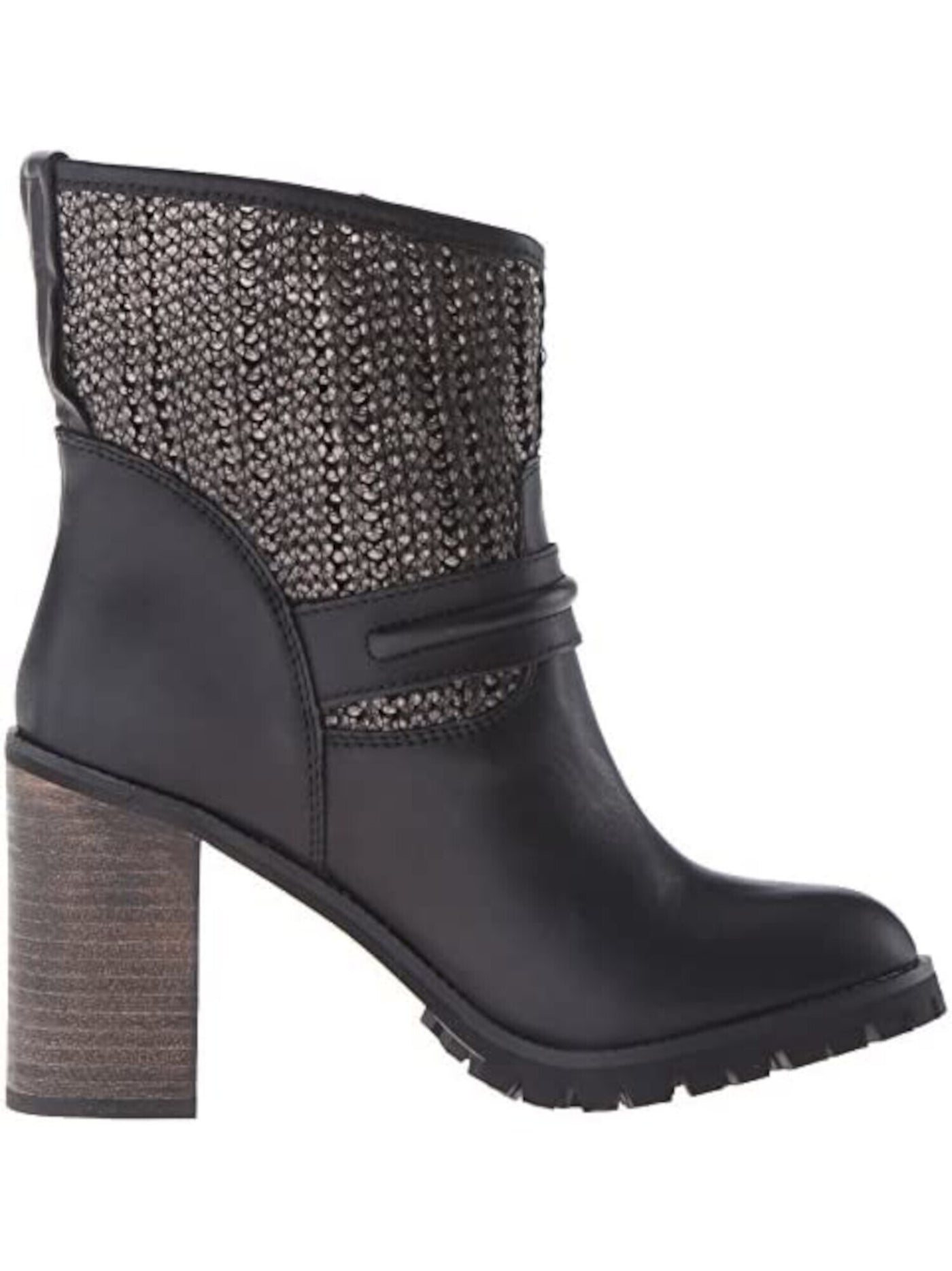 CHINESE LAUNDRY Womens Black Cable Knit Buckle Accent Lug Sole Leafy Round Toe Stacked Heel Leather Booties 8 M