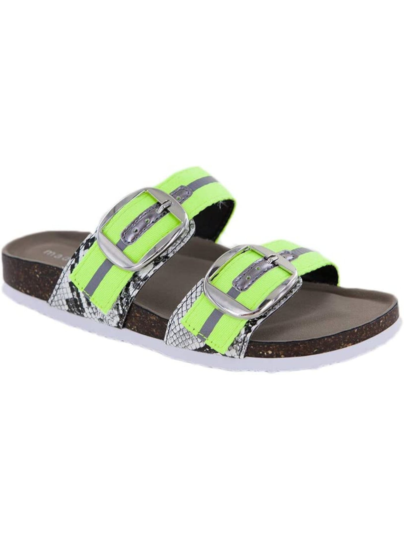 MADDEN GIRL Womens Green 1/2" Platform Reflective Buckle Accent Padded Bambam Round Toe Wedge Slip On Slide Sandals 5.5 M