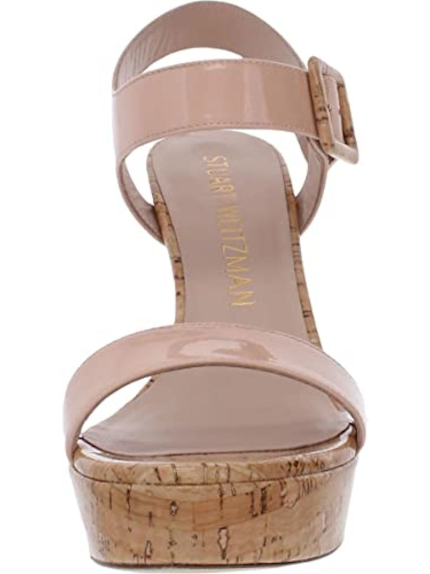 STUART WEITZMAN Womens Pink Cork-Like 1-1/2" Platform Padded Ankle Strap Alesha Round Toe Stiletto Buckle Leather Dress Sandals Shoes 9.5 M